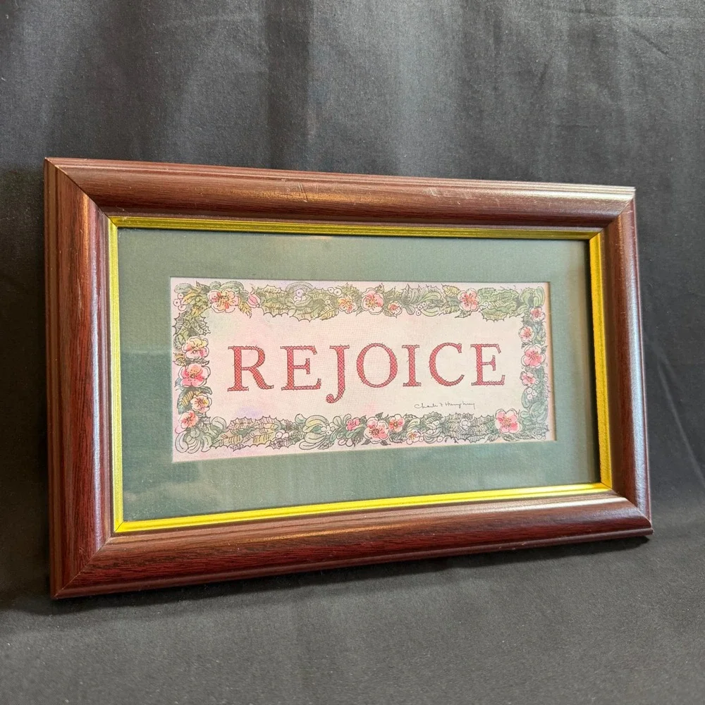Vintage Homco REJOICE Framed Print Charles F Humphrey Floral Religious Decor 90s